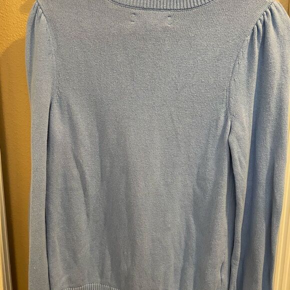 LOFT Women’s Sky Blue Bicycle and Flowers Embroidered Long Sleeve Sweater M - Picture 6 of 11